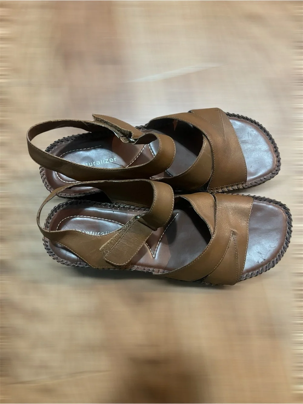 Naturalizer Brown Leather Wedge Sandals Women's Size 8.5 Comfort Stitching
